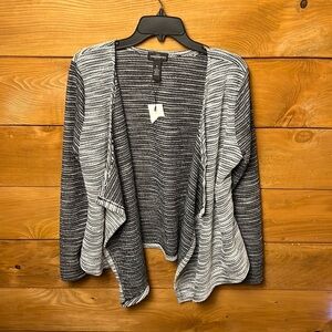 Karen Brooks Women’s Open Cardigan Medium Black gray white long sleeve‎ event